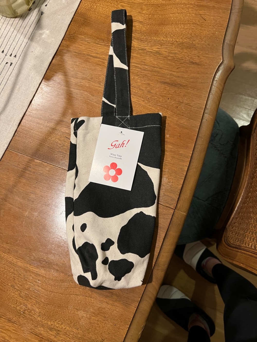 Cow print wine tote canvas